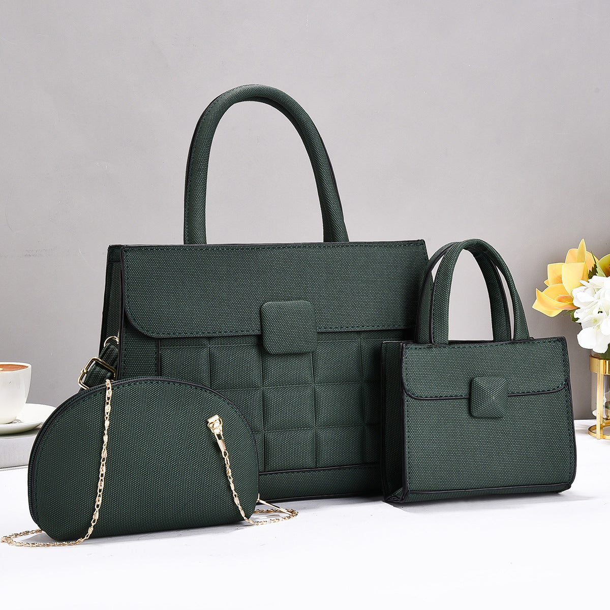 Elegant Beige Tote Bag with Sling & Mini Handbag