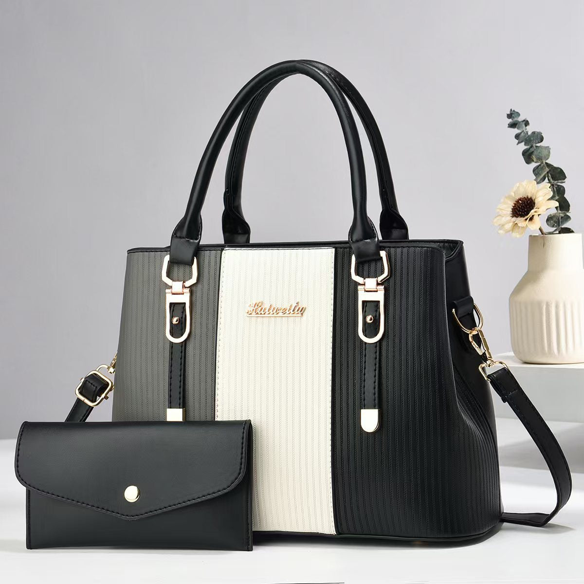 Classic Black & Sophisticated Two-Tone Handbag