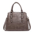Elegant Grey-Brown Handbag with Dual Handles & Adjustable Shoulder Strap