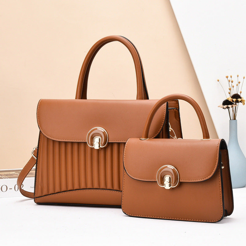 Blush Pink Structured Handbag Set with Decorative Turn-Lock Closure