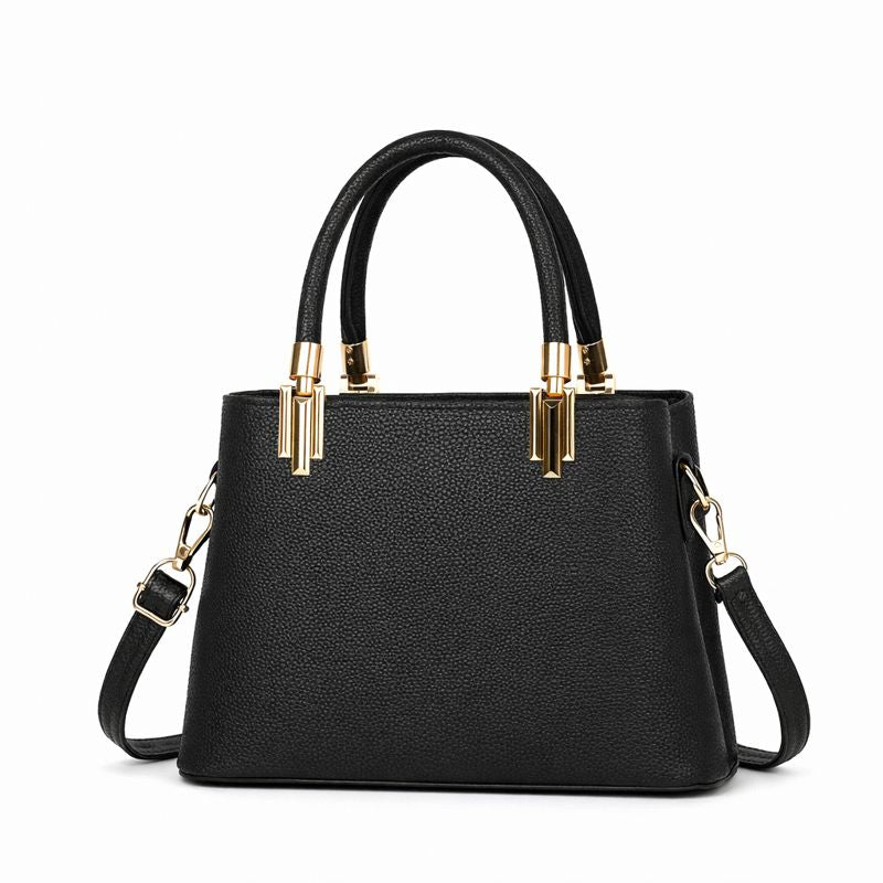 Classic Black Structured Tote Handbag with Gold-Tone Hardware