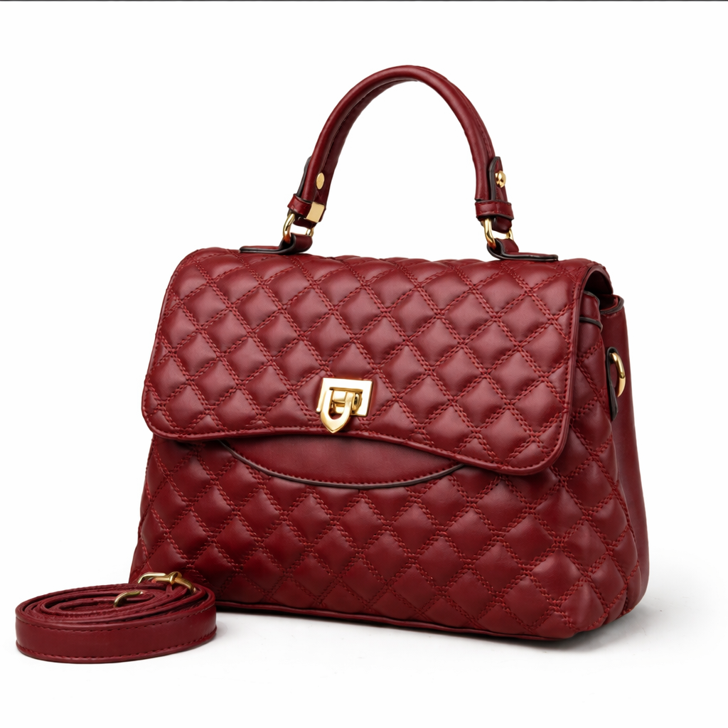 Quilted Maroon Top-Handle Crossbody Handbag