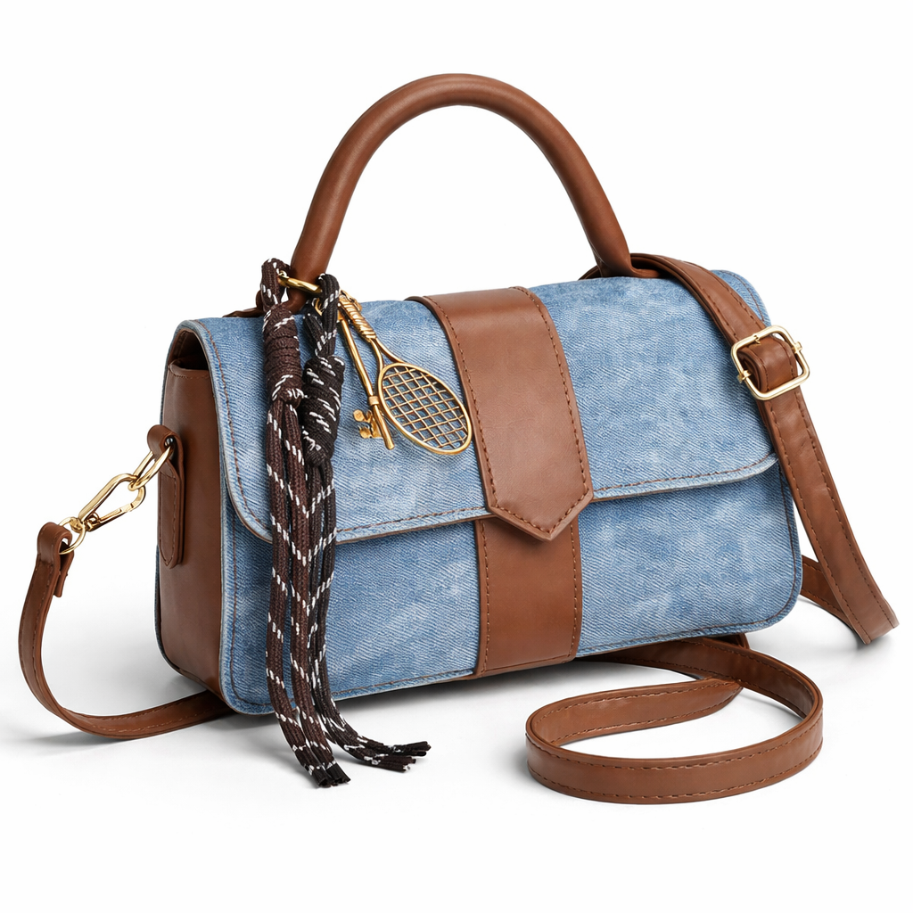 Denim & PU Leather Crossbody Handbags: Top Handle and Decorative Charms