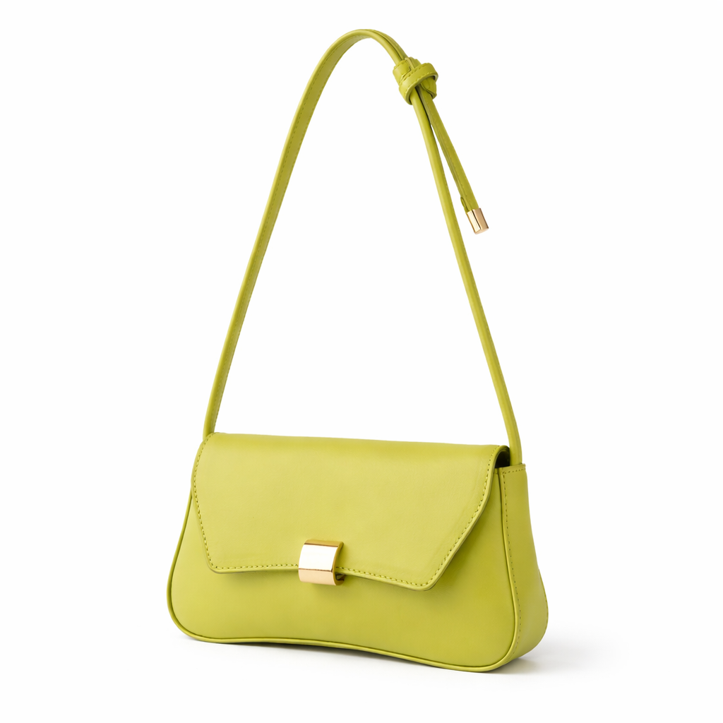 Lime Green Mini Shoulder Bag with Flap Lock Closure