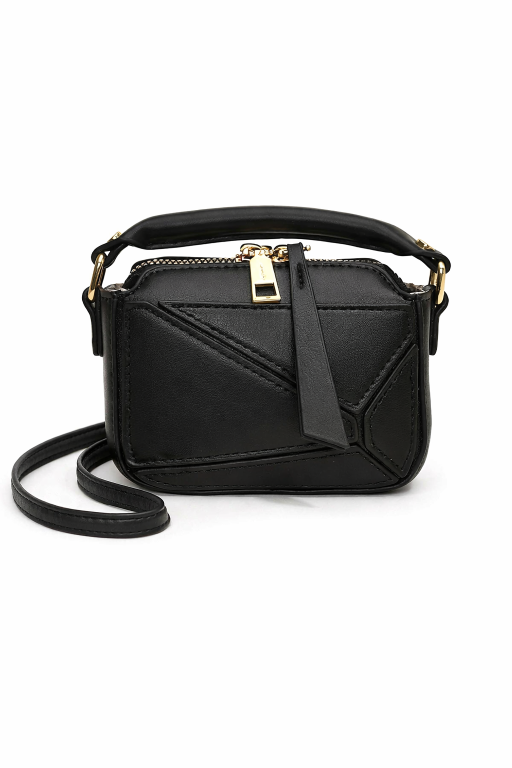 Classic Black Mini Top-Handle Crossbody Bag with Gold Hardware