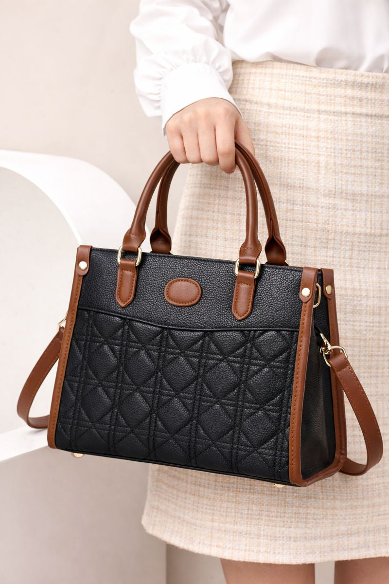 Elegant Quilted Two-Tone Handbag with Matching Wallet