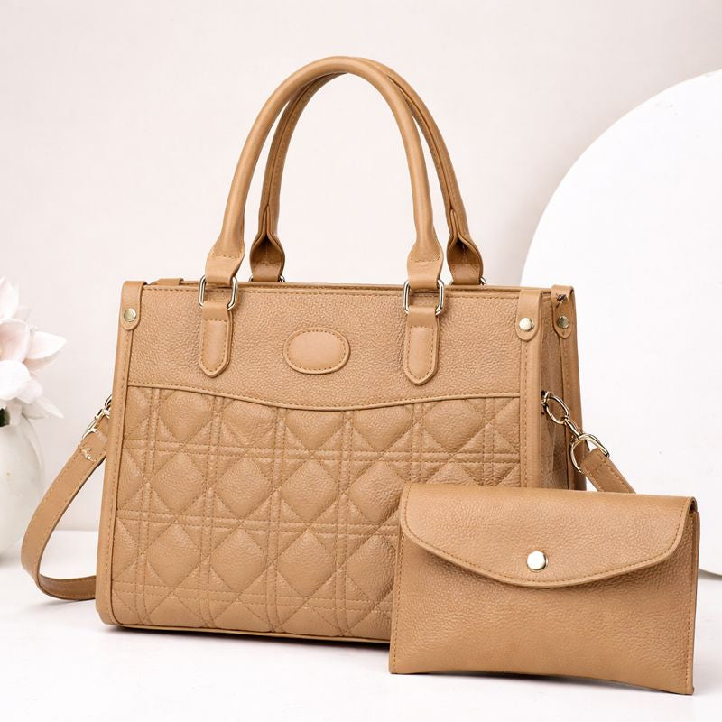 Elegant Quilted Two-Tone Handbag with Matching Wallet