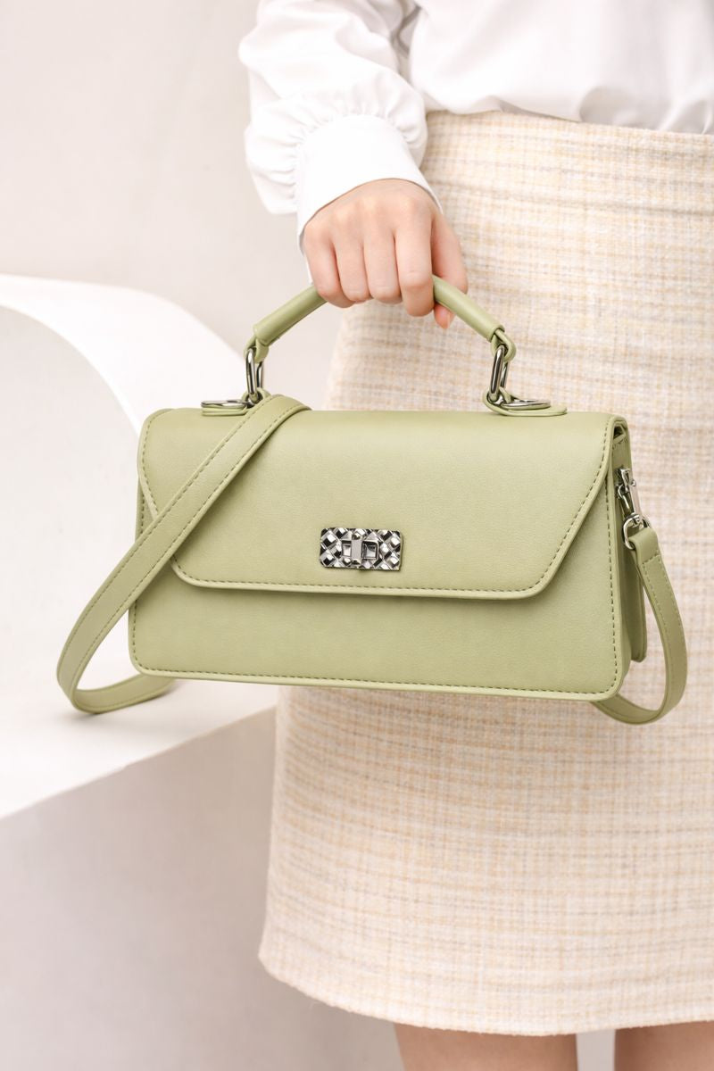 Pastel Green Top-Handle Crossbody bag: Sling Bag with Metallic Lock