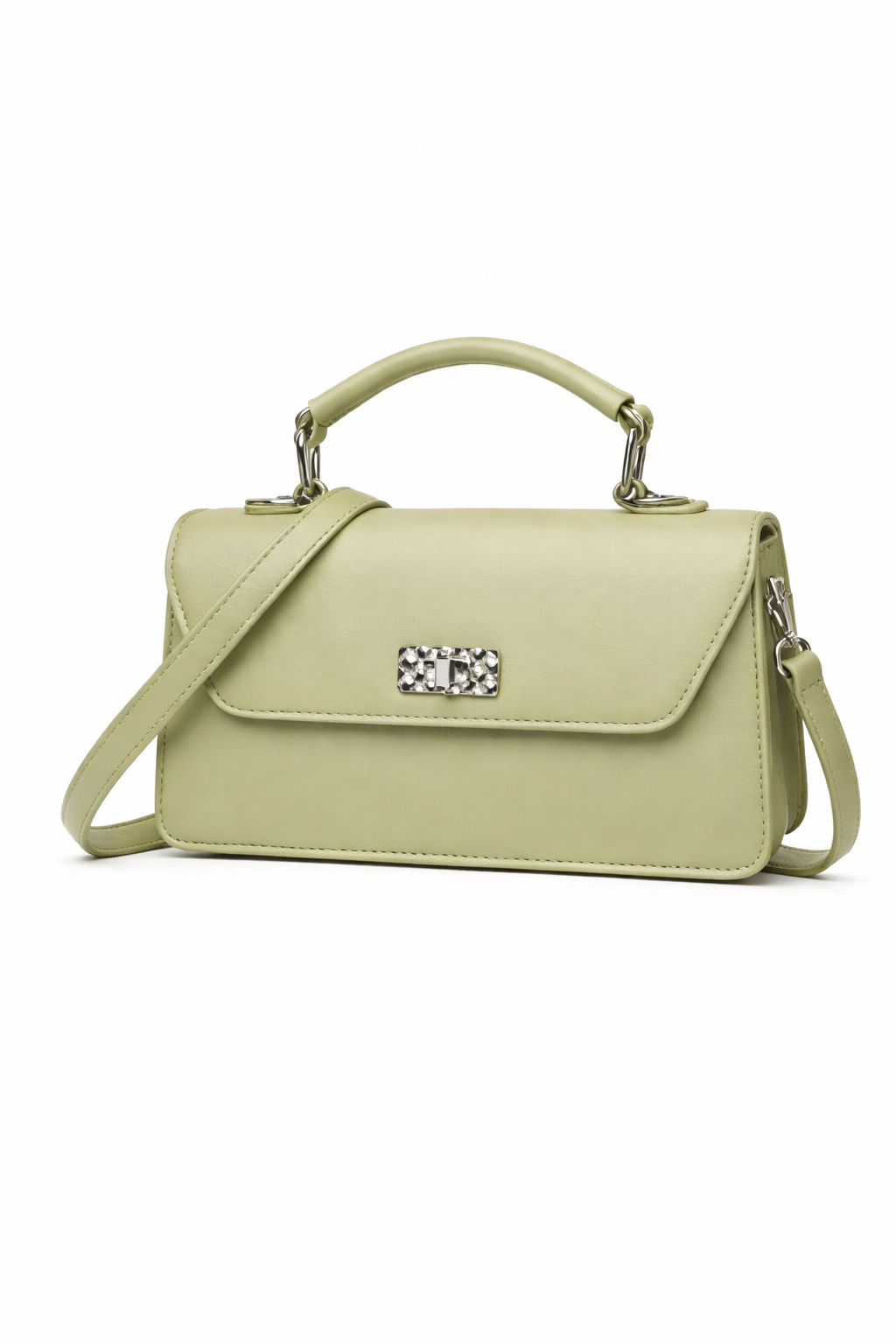 Pastel Green Top-Handle Crossbody bag: Sling Bag with Metallic Lock