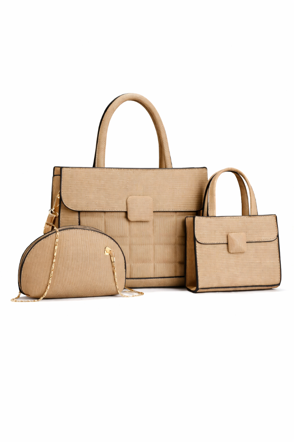 Elegant Beige Tote Bag with Sling & Mini Handbag