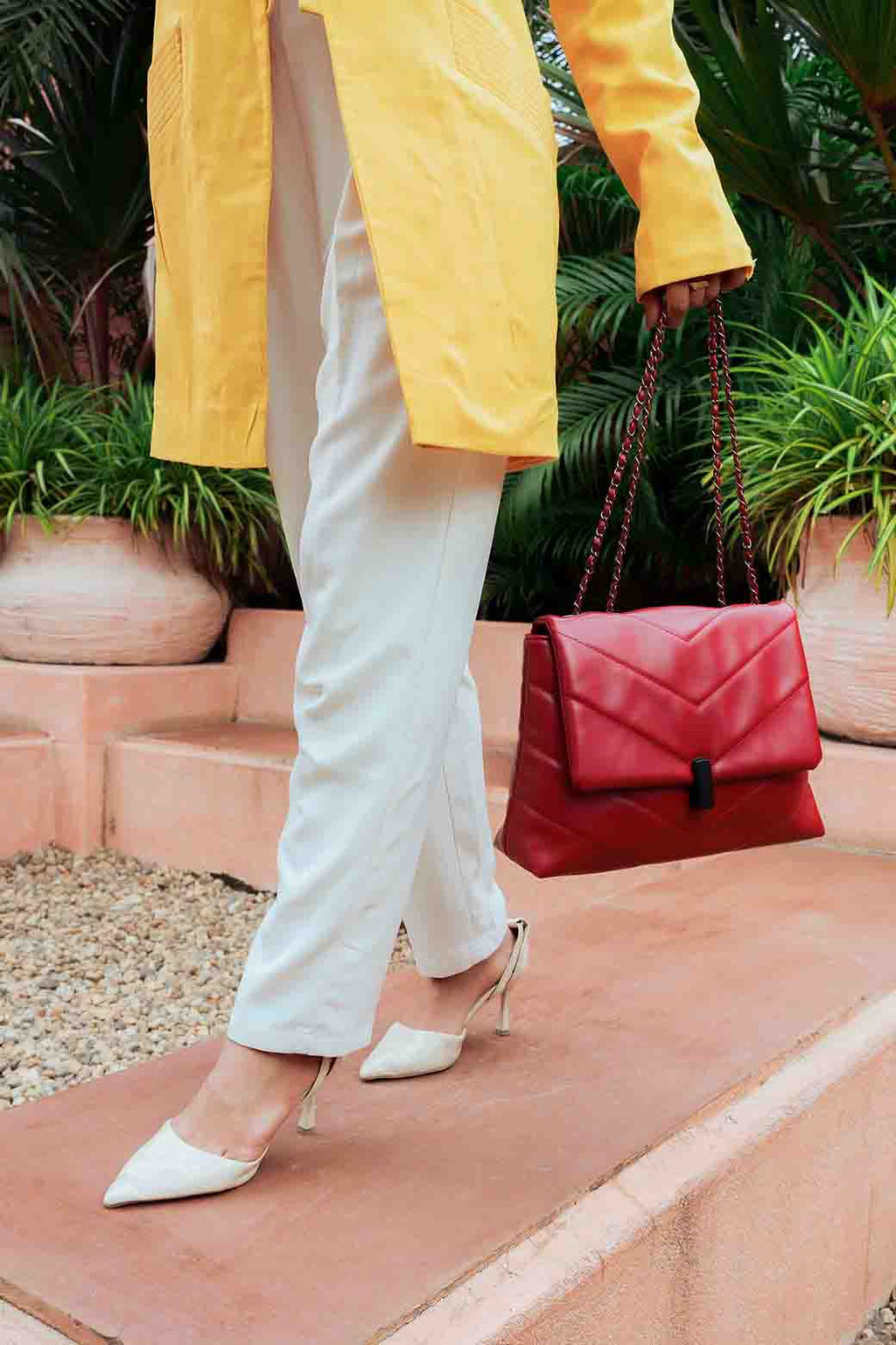 Elegance Cherry Red Quilted Chain Bag