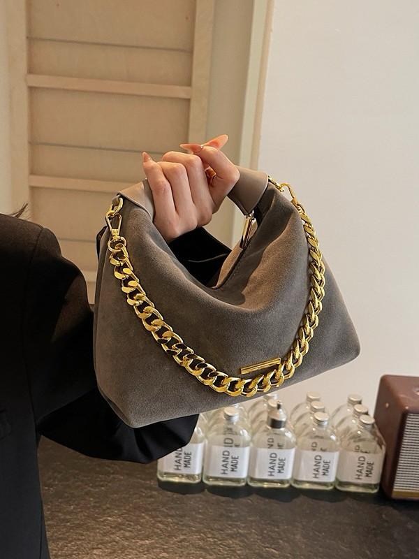 Luna Grey Suede Chain Shoulder Bag
