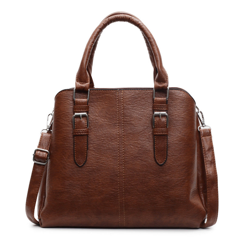 Elegant Grey-Brown Handbag with Dual Handles & Adjustable Shoulder Strap