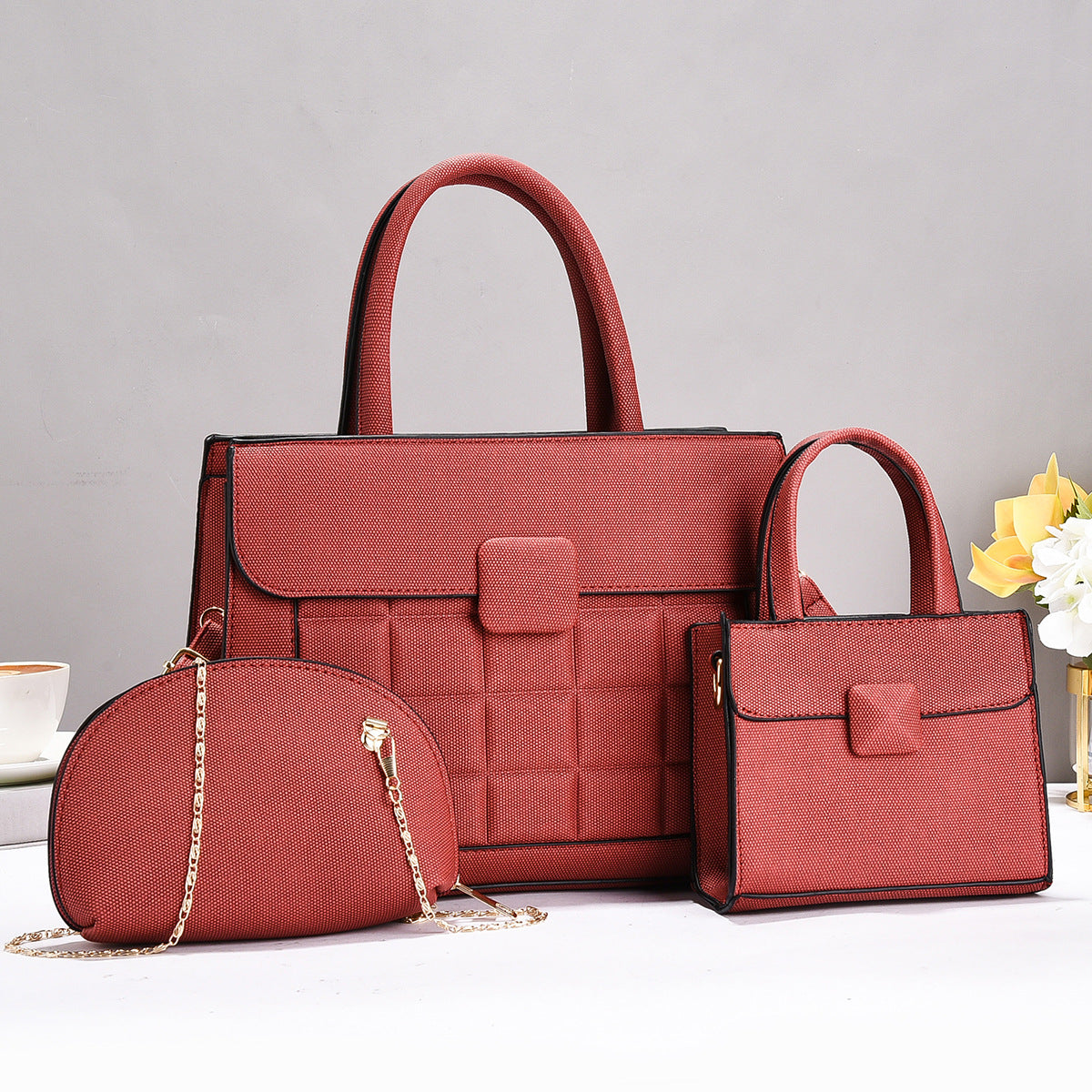 Elegant Beige Tote Bag with Sling & Mini Handbag