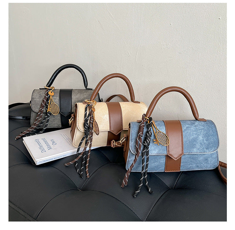 Denim & PU Leather Crossbody Handbags: Top Handle and Decorative Charms