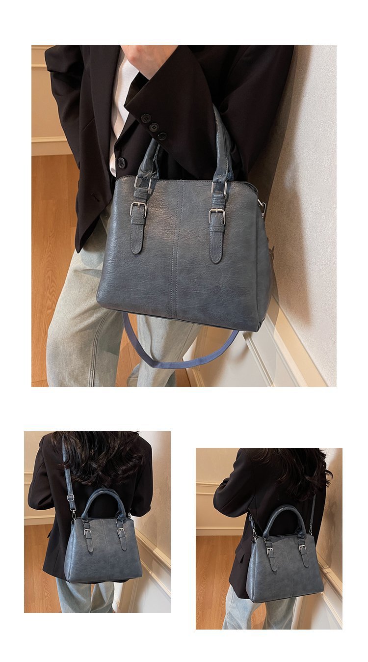 Elegant Grey-Brown Handbag with Dual Handles & Adjustable Shoulder Strap
