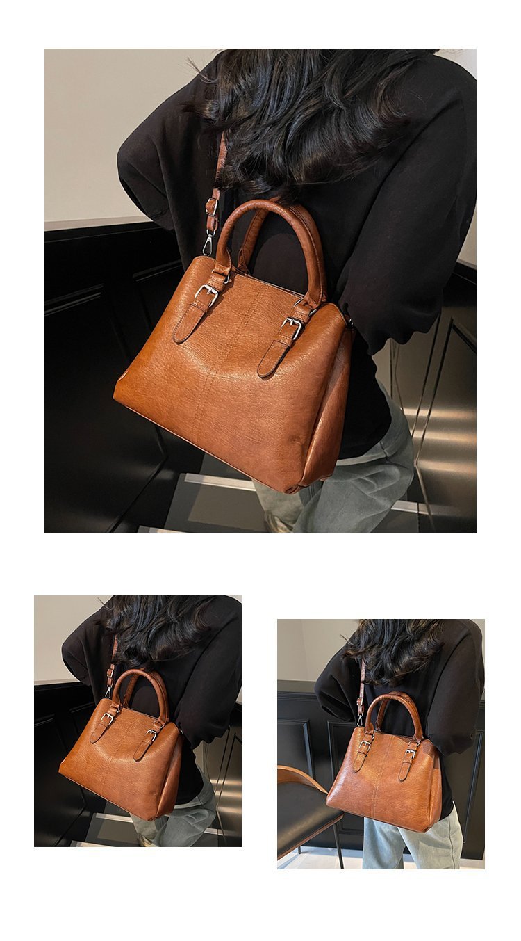 Elegant Grey-Brown Handbag with Dual Handles & Adjustable Shoulder Strap