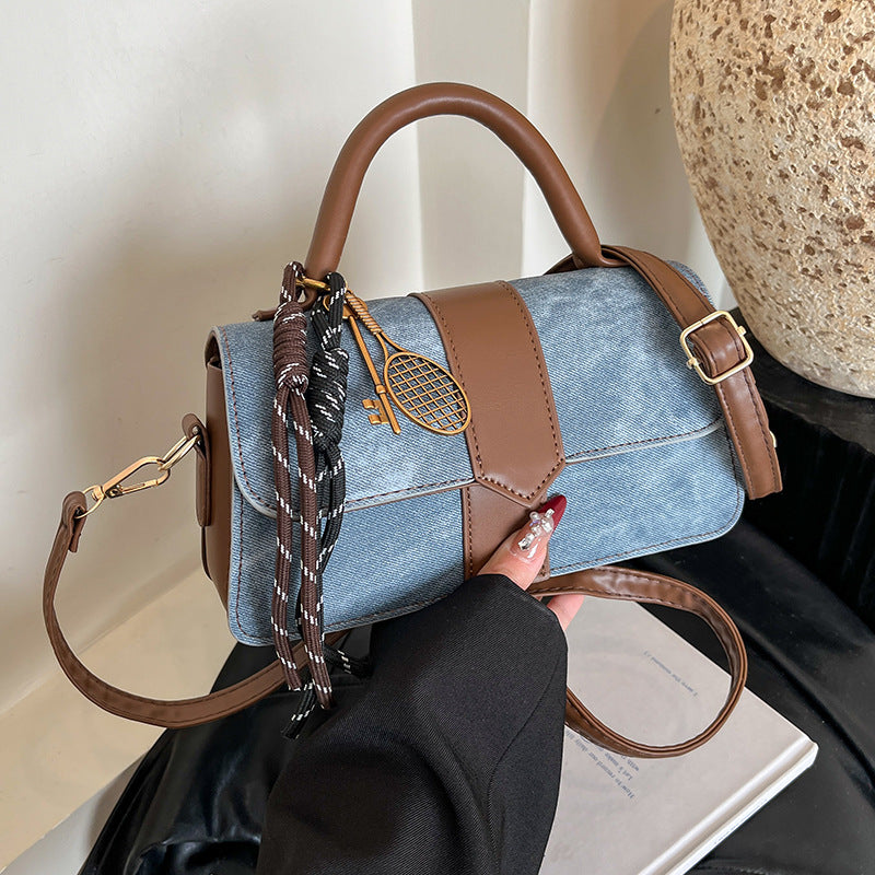 Denim & PU Leather Crossbody Handbags: Top Handle and Decorative Charms