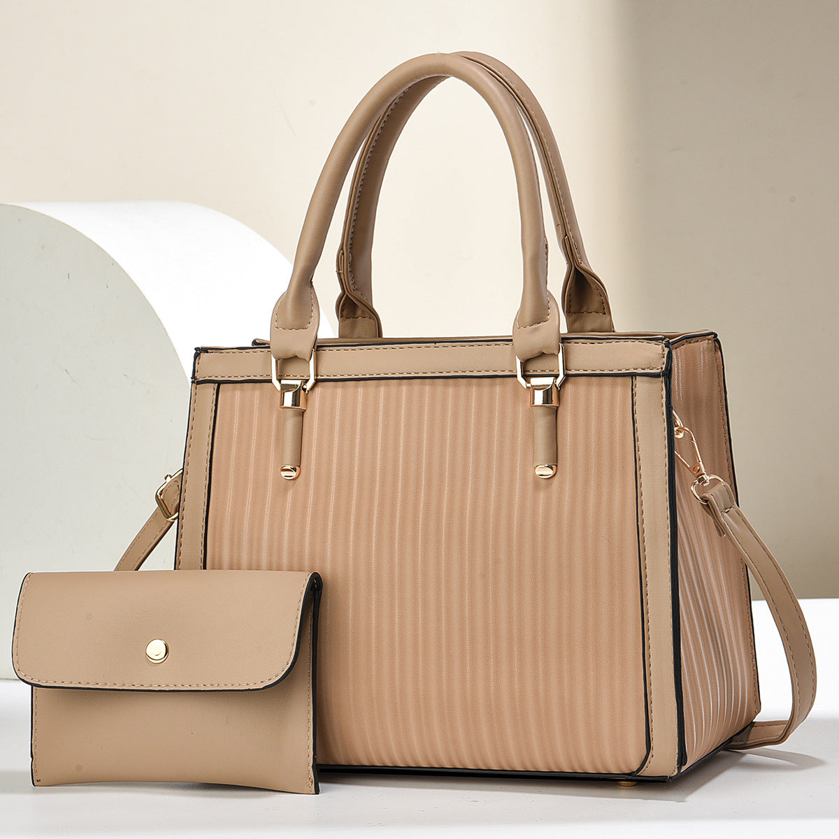 Elegant Brown Tote Bag with Matching Wallet