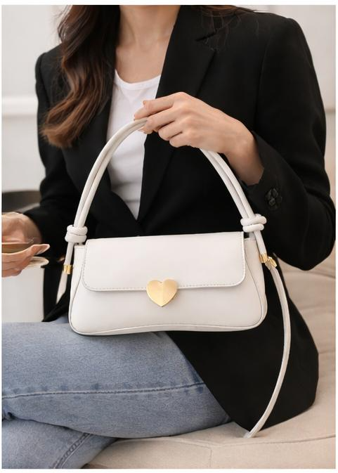 Chic White Mini Crossbody Bag with Heart Lock