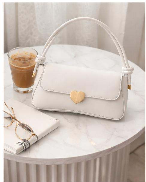 Chic White Mini Crossbody Bag with Heart Lock
